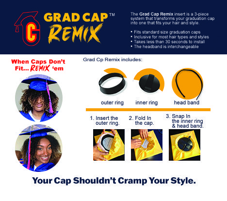 an ad for the grad cap remix, with instructions on how to use it