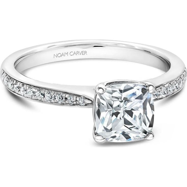 Cushion Cut Diamond Engagement Ring with Micro-Pav&eacute; Band in White Gold by Noam Carver<em> - Choose Your Center Diamond: 1 to 5 Carats, Sustainable Lab-Grown or Natural Earth-Mined</em> Micro Pave Band, Noam Carver, Cushion Cut Diamond Engagement Ring, Cushion Cut Diamond, Pave Band, Matching Wedding Bands, Cushion Cut Diamonds, White Gold Band, Wedding Matches