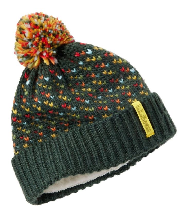 Nostalgic birdseye pattern and a colorful pom make this cozy hat a fun cold-weather staple for every kid. Slightly Fitted. Made from soft 100% recycled polyester yarn. Lined in ultracozy polyester fleece. Handwash, dry flat. Imported. | Kids' Sweater Weather Hat, Synthetic Kids Winter Hats, Hat Accessories, Winter Hats For Men, Kids Fleece, Cozy Hat, Mens Beanie, Winter Hats Beanie, Winter Hats For Women, Kids Outerwear