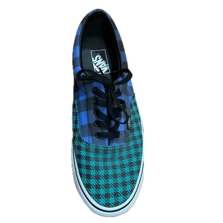 Like New Classic Retro Look. The Low Top And Lace-Up Closure Of These Unisex Athletic Shoes Offer A Comfortable Fit For Everyday Wear. Canvas Upper Material Is Durable Vans Teal Checkered, Vans Plaid, Vans Era, Vans Blue, Shoes Vans, The Low, Mens Vans, New Classic, Retro Look