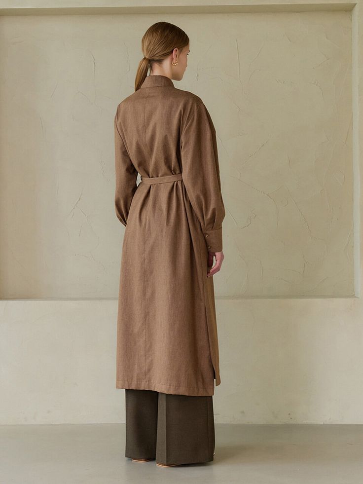 Editor's NotesThis shirt dress, which has an attractive out pocket, features deep side slits, making it more active. It is also practical, with pockets on the side of the waist. In addition, you can tie a waist belt and coordinate it in a dress style or open its buttons to create a robe style. - Shirtdress- Attractive out pocket- Deep side slits- Side pockets- Waist belt Measurements(in.)Size: One Size(XS-M)- Shoulder: 19.29in.- Chest: 22.44in.- Waist: 22.24in.- Sleeve Length: 22.63in.- Total Length: 46.45in. Model info: Height 5' 74, Bust 30in., Waist 23in., Hip 34.5in., Wearing a size One* The model wore a photographic sample that was 0.78 inches long in sleeves and 2.75 inches long in total length. Composition & Care- Fabric: 55% Cotton, 45% Wool- Dry C Long Fall Shirt Dress With Pockets, Long Shirt Dress With Pockets For Fall, Long Relaxed Fit Shirt Dress For Work, Long Workwear Dresses With Pockets, Long Dresses With Pockets For Work, Waist Belt, Shirt Dress, How To Wear