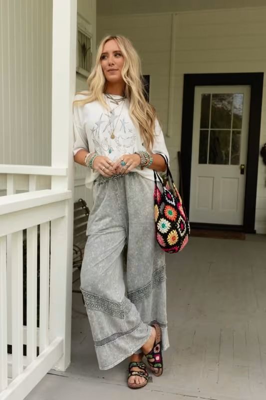 Any Day Wide Leg Pants - Blue Gray | Three Bird Nest Soft-washed Wide Leg Pants For Spring, Bohemian Washed Bottoms For Spring, Stonewashed Relaxed Fit Bottoms For Spring, Bohemian Washed Bottoms For Summer, Summer Bohemian Washed Bottoms, Casual Fall Festival Bottoms, Casual Bottoms For Fall Festival, Casual Stonewashed Wide Leg Bottoms, Casual Stonewashed Wide-leg Bottoms