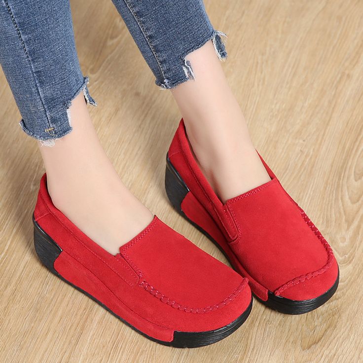 Women's Leather Platform Slip on Loafers Comfort Moccasins Shoes – Ultra Seller Women's Platform Shoes, Casual Wedges, Women Platform Shoes, Lace Up Flats, Moccasins Shoes, Wedges Style, Slip On Loafers, Platform Loafers, Loafers Shoes