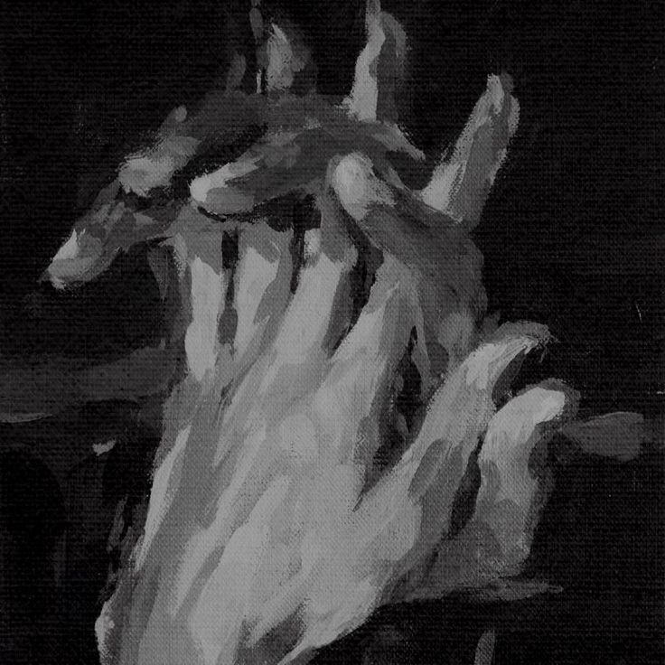 a black and white painting of a hand holding something