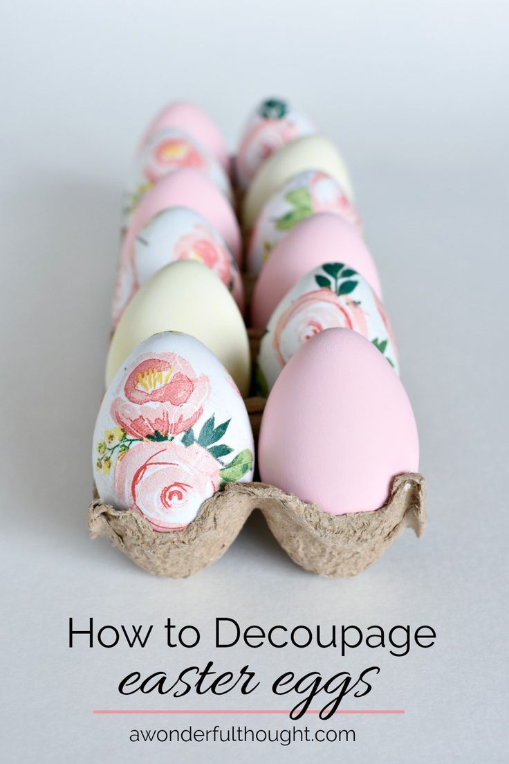 how to decoupage easter eggs in an egg carton with flowers on them