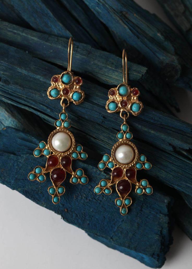 Handmade Turquoise Earrings, Dangling Earrings, Handmade Earrings, Gold Earrings, Turkish Jewelry - Etsy Antique Jewelry Earrings, Middle Eastern Earrings, Artisan Yellow Gold Earrings For Gift, Handmade Teardrop Temple Jewelry, Artisan Wedding Drop Earrings Jewelry, Artisan Turquoise Gemstone Earrings, Turquoise Temple Jewelry Earrings, Turquoise Temple Jewelry Earrings As Gift, Artisan Brass Jewelry With Hallmark