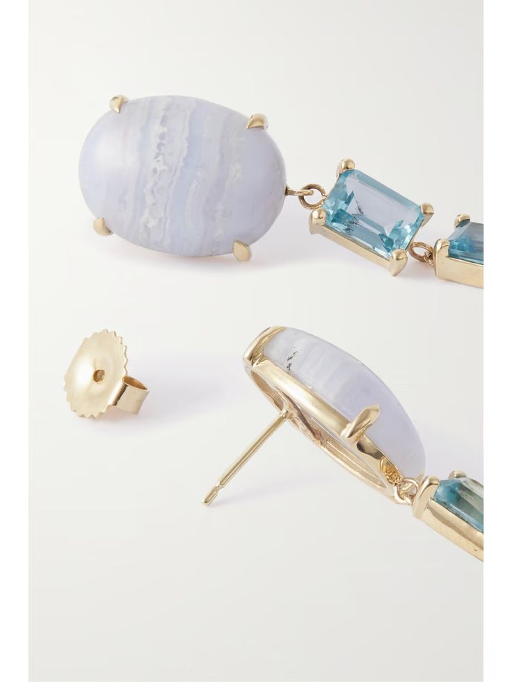 JIA JIA 14-karat gold, agate and topaz earrings | NET-A-PORTER Gold Topaz, Peridot Earrings, Blue Topaz Earrings, Blue Eyeshadow, Gold Pearl Earrings, Topaz Earrings, Earrings In Gold, Fine Jewels, Blue Lace Agate