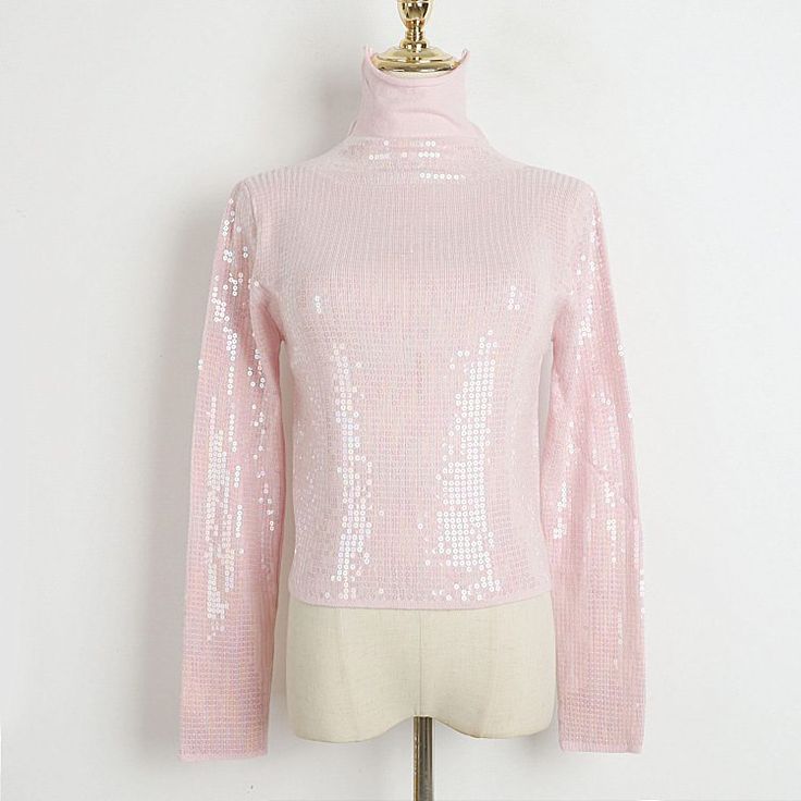 F00234768-100 Luxury Pink Turtleneck Sweater, Long Sleeve Knit Sweaters, Sequin Top, Color Rosa, Pink Sweater, Coat Dress, Long Sleeve Knit, Knitted Sweaters, Sweaters For Women