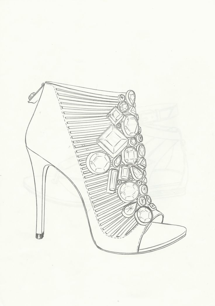 a drawing of a high heeled shoe with jewels on it