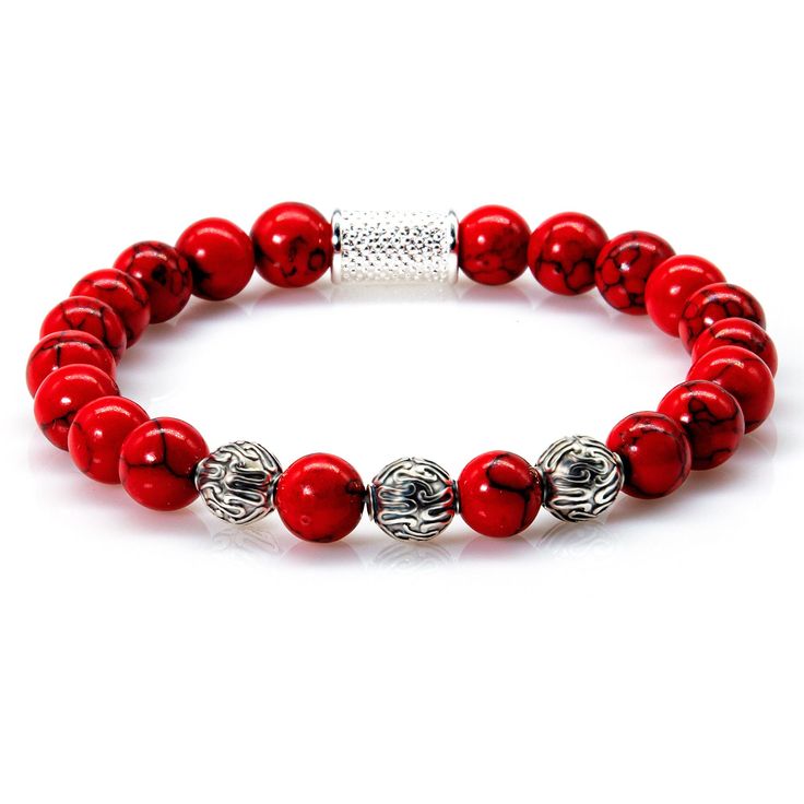 Pearl Bracelet Red Turquoise Roma 925 Sterling Silver Women's/ men's bracelet Handmade red turquoise beaded bracelet 925 Sterling Silver Bali Ball Silver Premium red turquoise beads Ø 8 mm Branded back piece High quality Made in Germany Native Americans revere turquoise as a strong protective stone, because in their world view, due to its colors, it connects both the heavenly sky and the terrestrial water, the lake. Turquoise is a powerful protective stone. In addition, it has a positive effect Red Pearl Bracelet, Heavenly Sky, Back Piece, Turquoise Bead Bracelet, Bracelet Bead, Red Turquoise, Men's Bracelet, Bracelet Argent, Bracelet Handmade