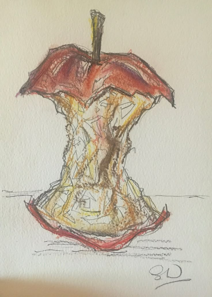 a drawing of an apple sitting on top of a table