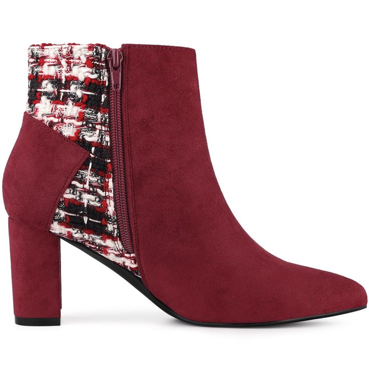 These plaid bow boots with solid chunky heels, and side zips for fastening, are fashionable and trendy. They can go well with any outfit. It will be great to pair them with jeans, trousers, dresses, shorts, or denim. A good option for weddings, parties, cocktails, Christmas Day, sweet dates, shopping, festivals, banquets, office outfits, casual wear, and daily outfits. Please note that color may vary slightly according to monitor settings. Cocktails Christmas, Burgundy Boots Ankle, Houndstooth Fabric, Bow Boots, Womens Chunky Heels, Bow Decor, Block Heel Ankle Boots, Plaid Bow, Heel Ankle Boots