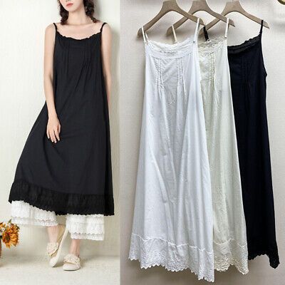 Great Shopping Lady 100% Cotton Camisole Full Slip Dress Cami Chemise Maxi Lace Dress Petticoat, Womens Dresses Cotton Sundress Suspender Dress, Cotton Suspender Sundress, Cotton Suspender Dress For Daywear, Casual Sleeveless Nightgown With Lace Trim, Casual Sleeveless Lace Trim Nightgown, Cotton Suspender Dress With Spaghetti Straps For Daywear, Summer Sleeveless Nightgown With Lace Trim, Sleeveless Summer Nightgown With Lace Trim, Sleeveless Lace Trim Nightgown For Summer