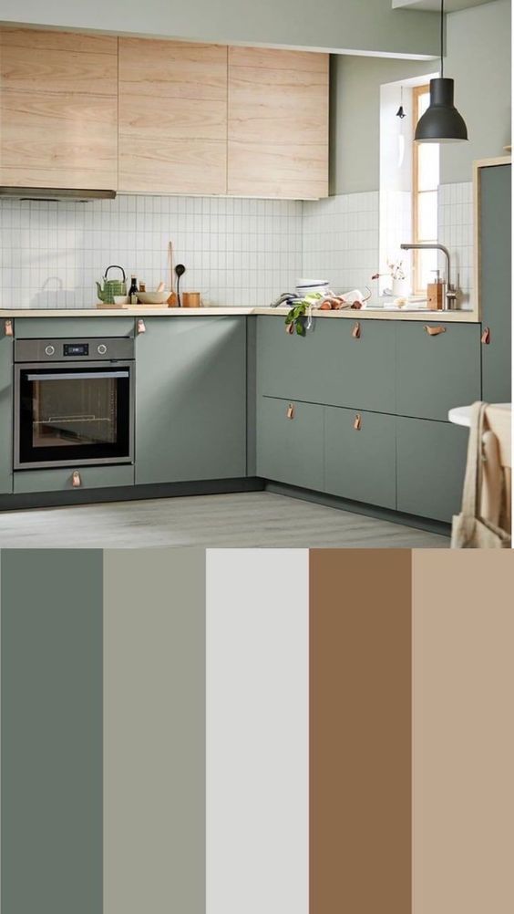 Sage Green Color Combinations Bathroom Traditional, Kabinet Dapur, Transitional Decor Kitchen, Kitchen Interior Design Decor, Kitchen Interior Design Modern, Kitchen Design Plans, House Design Kitchen, Kitchen Design Decor, Kitchen Room Design