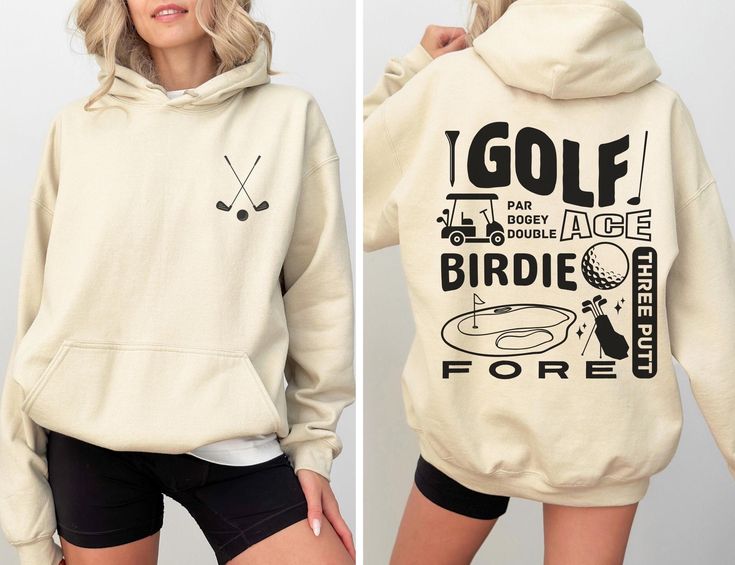 Perfect for any golf lover, this hoodie is relaxation itself. Made with a thick blend of cotton and polyester, it feels plush, soft and warm, a perfect choice for any cold day. In the front, there's a golf club graphic, while the back displays a golf collage and the hood's drawstring is the same color as the base sweater for extra style points. It fits true to size, please refer to the sizing guide to find your exact size or size up for an oversized fit.  Information - Gildan® Heavy Blend™ Hoodi Golf Collage, Golf Hoodie, Golf Sweaters, Golf Lover, Gifts For Golfers, Un Logo, Sports Hoodies, Limassol, Golf Club