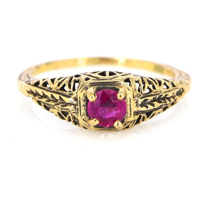 Antique Ruby Ring, 9k Gold Antique Ring, Art Deco Vintage Ring, Old Replica Ruby Ring, Edwardian Filigree Gold Ruby Ring This beautiful Victorian ring is an excellent example of goldsmith work during this period. Superb jewellery was crafted during Victorian/Edwardian times, displaying a beautiful, timeless design and craftsmanship. The ring is hallmarked for 9ct gold. This beautiful old ring style is from 1900 century , it is in lovely condition. The beautiful band and setting is made of pretty Heirloom Yellow Gold Engraved Emerald Ring, Heirloom Engraved Emerald Ring In Yellow Gold, Victorian Yellow Gold Ruby Ring With Intricate Design, Victorian Ruby Ring In Yellow Gold With Intricate Design, Gold Emerald Heirloom Ring With Intricate Design, Gold Emerald Ring With Intricate Heirloom Design, Vintage Ceremonial Engraved Ring With Intricate Design, Yellow Gold Ruby Ring With Intricate Design For Promise, 14k Yellow Gold Ruby Ring With Intricate Design