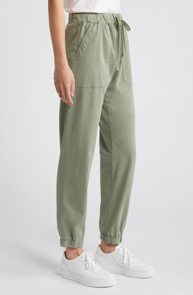 Roomy front and back pockets add convenience to these drawstring-waist joggers cut from a stretch-kissed blend of cotton and silky lyocell. 29" inseam; 11" leg opening; 11 1/2" front rise; 14" back rise (size medium) Elastic/drawstring waist Front slant patch pockets; back button-patch pockets Elastic cuffs 59% cotton, 39% lyocell, 2% spandex Machine wash, tumble dry Imported Utility Style Sweatpants With Drawstring, Utility Style Sweatpants With Drawstring And Relaxed Fit, Utility Style Relaxed Fit Sweatpants With Drawstring, Utility Sweatpants With Drawstring And Relaxed Fit, Relaxed Drawstring Joggers For Spring, Utility Sweatpants With Drawstring For Loungewear, Utility Drawstring Sweatpants For Loungewear, Utility Style Drawstring Sweatpants For Loungewear, Spring Loungewear Sweatpants With Cargo Pockets