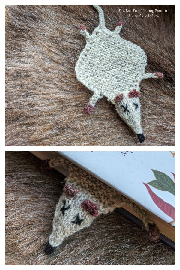 two pictures show the same animal made out of knitted material and one shows an animal's head