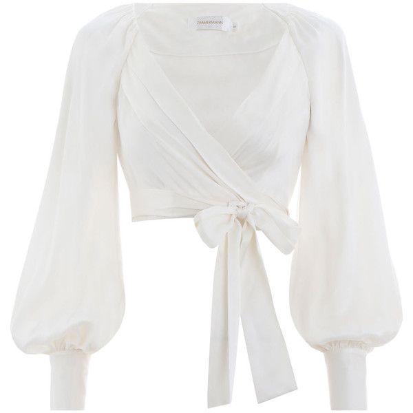 ZIMMERMANN Wrap Blouse ($425) ❤ liked on Polyvore featuring tops, blouses, shirts, crop top, white wrap shirt, cropped white shirt, wrap crop top, white blouse and white crop tops Cute White Shirts, White Wrap Blouse, White Crop Blouse, Cropped White Shirt, White Wrap Top, Cl Fashion, Shirts Crop, White Shirt Blouse, Wrap Crop Tops