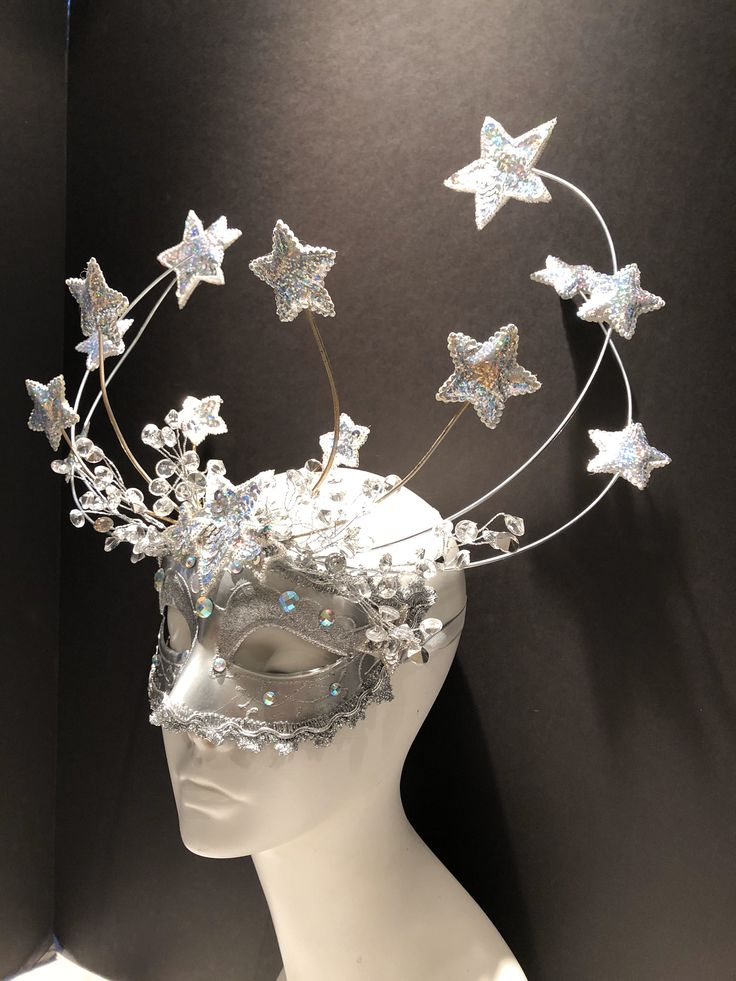 Masquerade Mask Stars, Creative Masquerade Mask, Starry Masquerade Mask, Unique Masks Masquerade Ball, Blind Masquerade Mask, Star Mask Masquerade, Moon Mask Masquerade, Celestial Masquerade Mask, Silver Fantasy Headpiece For Costume Party