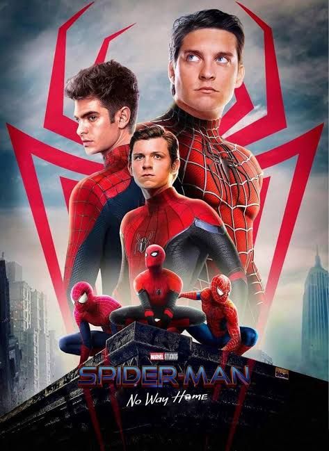 the poster for spider - man is shown in front of an image of two men