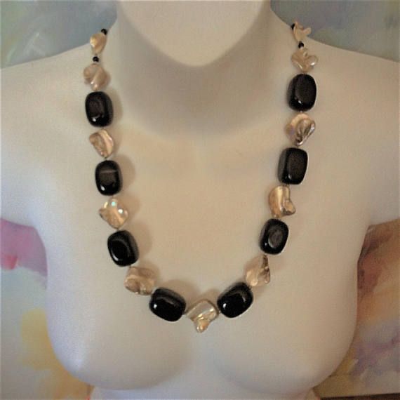 Big Black Agate necklace, Shell and Black Agate necklace, black and white, elegant, big gem necklace Elegant Black Crystal Necklace With Gemstone Beads, Formal Black Necklaces With Natural Stones, Elegant Black Agate Beaded Necklace, Elegant Handmade Onyx Crystal Necklace, Elegant Black Beaded Necklaces With Gemstone Beads, Elegant Black Beaded Necklace With Gemstone Beads, Black Agate Beaded Necklace With Gemstones, Elegant Agate Beaded Necklace With Polished Beads, Elegant Agate Beaded Necklaces