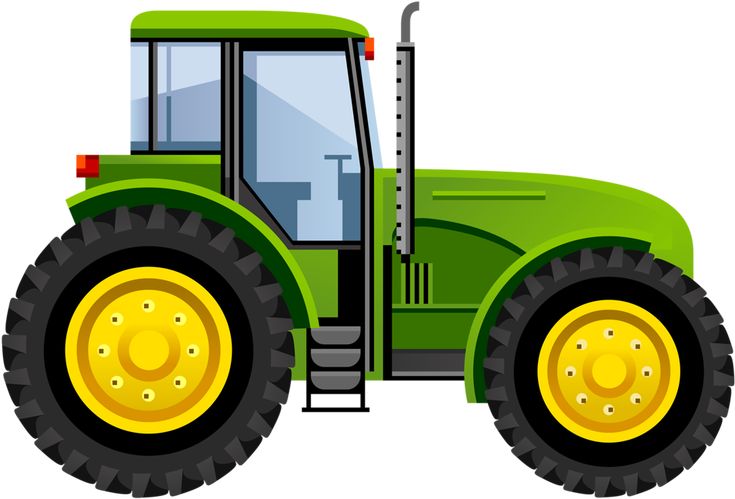 a green tractor with yellow wheels on a white background is shown in this image, it appears to be an illustration