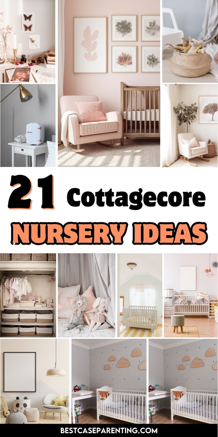 the collage shows different types of nursery furniture and decor for children's rooms