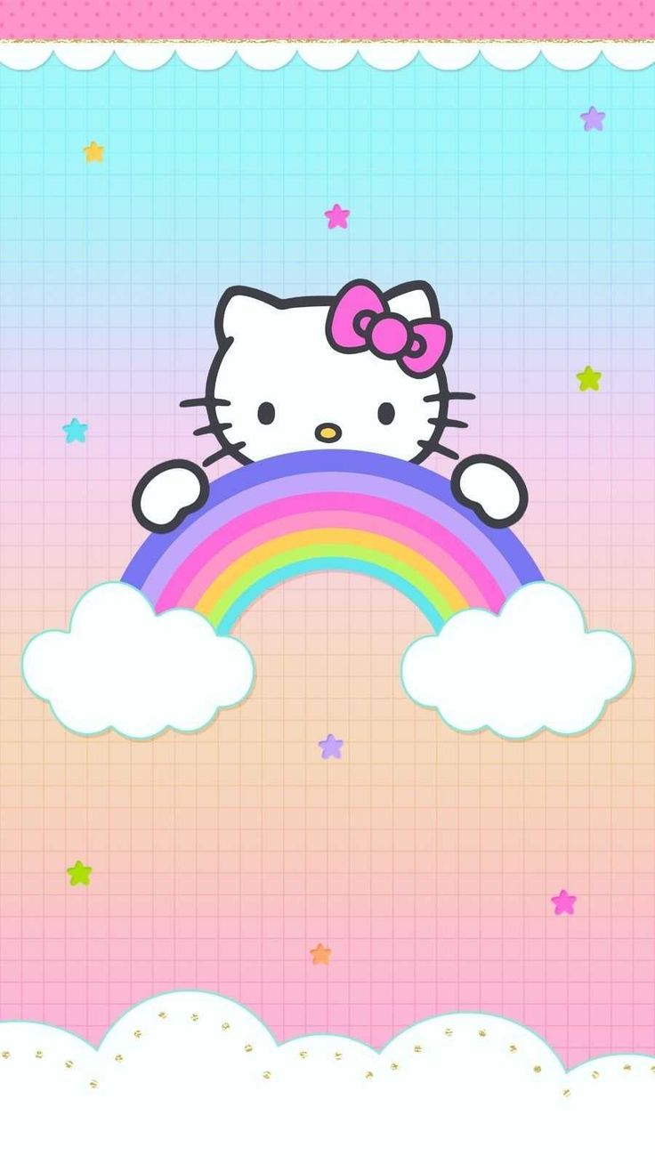 hello kitty wallpaper with rainbow and clouds