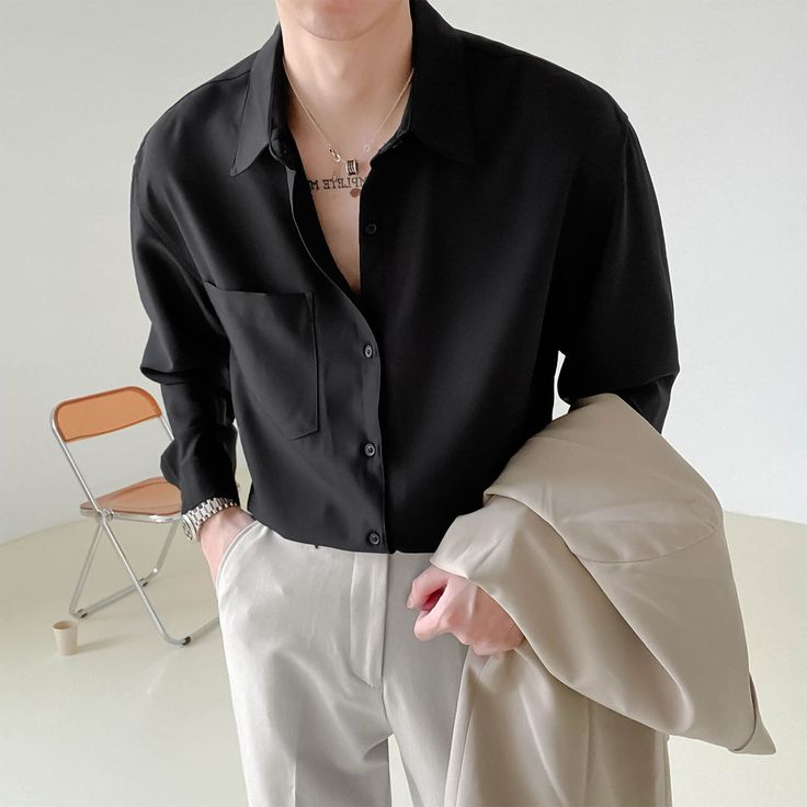 (Black L)Men Long Sleeve Shirt Cotton Blending Button Down Turndown Collar SLS Feature:1. [STYLE FEATURES] Men button down shirt, long sleeve design with turndown collar, suitable for spring and autumn seasons. 2. [DRAPE FEELING] The men shirt is casual and simple style, which has good overhanging sense, and looks mature and friendly. 3. [COTTON BLENDING] The long sleeve shirt is made of cotton blending fabric, which is soft and comfortable, skin friendly and breathable. 4. [GOOD MATCHING] The m