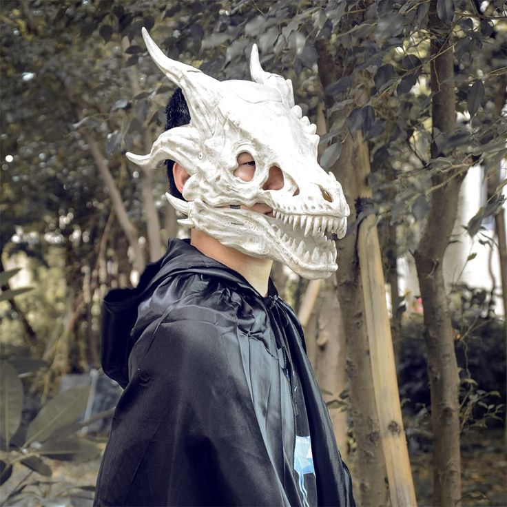 PRICES MAY VARY. [Movable Dragon Mask Hat] - jaw is movable, the lower jaw sits and moves with your lower jaw. [Fits Any Size Head] - Holds with elastic band around the head which can be hidden under the hair, Suitable for different size heads !! [Size] - 64cm/25″long from nose to point of the horn. [Material] - Made of PLA & eco friendly emulsion which is produced via starch fermentation during corn wet milling. Much better to your face than polyurethane resin [DIY Color] - Painted with acrylic Bride Of Frankenstein Costume, Dragon Cosplay, Dragon Skeleton, Dino Mask, Skeleton Mask, Dinosaur Mask, Dragon Mask, Horror Party, Cosplay Mask