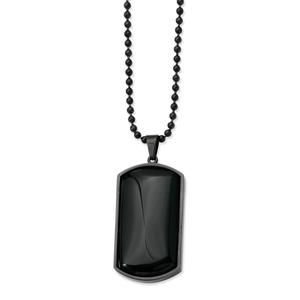 Black Necklace With Adjustable Chain And Rectangular Pendant, Modern Black Jewelry With Black Enamel, Black Stainless Steel Dog Tag Necklace, Black Stainless Steel Dog Tag Jewelry, Black Stainless Steel Jewelry With Black Enamel, Black Dog Tag Jewelry For Gifts, Black Rectangular Jewelry With Adjustable Chain, Modern Black Necklace With Adjustable Chain, Modern Black Onyx Necklace