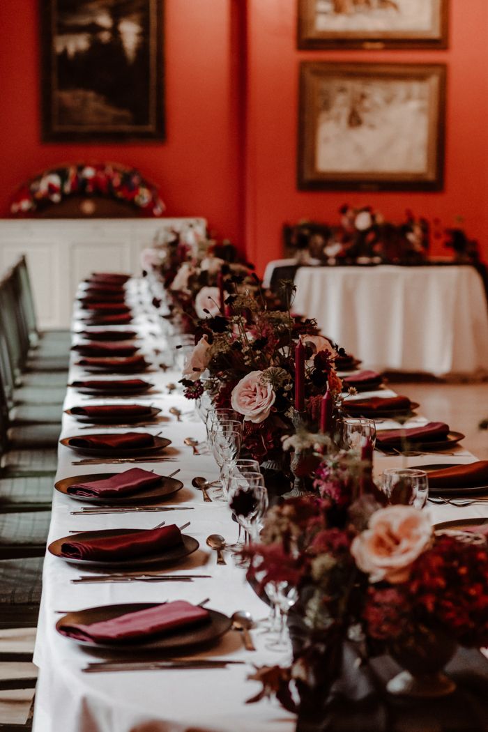 a long table is set with place settings