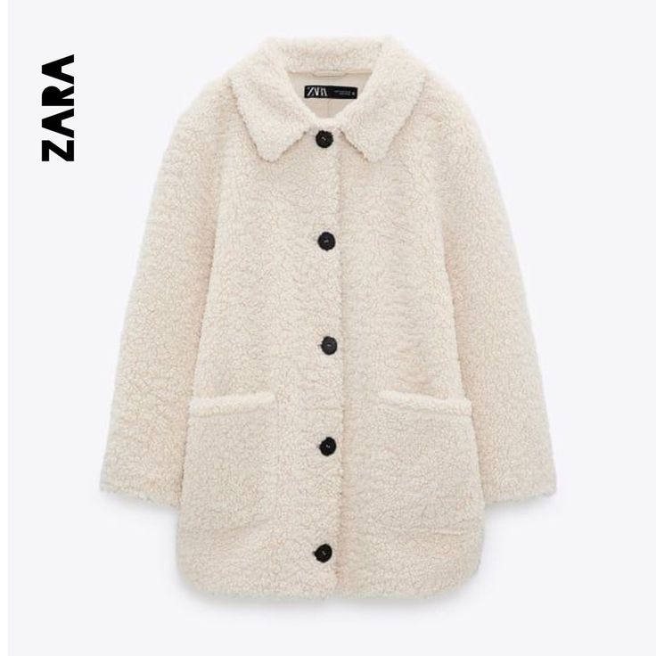 New! Zara Faux Fleece Coat - Coat With Lapel Collar - Long Sleeves - Front Patch Pockets - Matching Buttons New With Tags Comes Well Packed No Damage To The Item Smoke Free Pet Free Home Color: Ecru (White + Cream) Size: Xs Comes As Pictured Zara White Outerwear For Winter, White Zara Outerwear For Winter, Winter White Zara Outerwear, White Zara Winter Outerwear, Zara White Winter Outerwear, Cozy White Fleece Jacket For Fall, Zara White Outerwear For Fall, White Zara Outerwear For Fall, Zara White Fall Outerwear