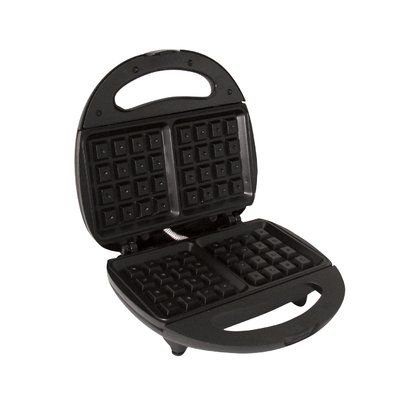 the waffle maker is made from black plastic