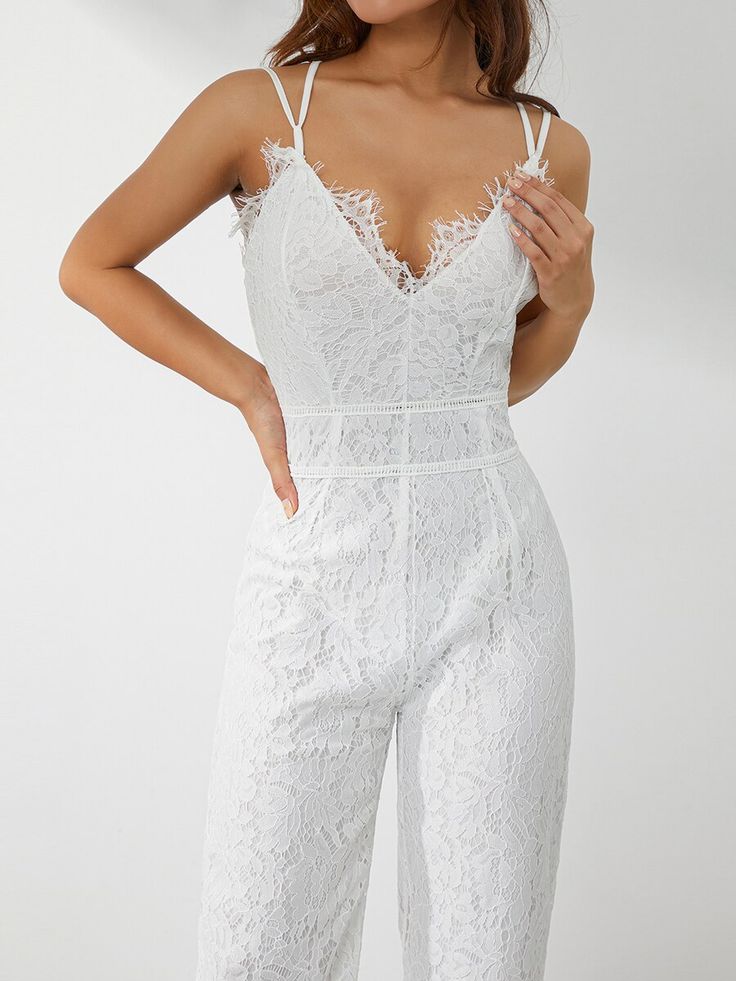 Pattern : pencil pants Type : JUMPSUITS Pant Length(cm) : full length Fabric content : 81% (inclusive) - 90% (inclusive) Release Date : Summer 2022 Thickness : Standard Waist Type : high Age : Ages 35-45 Years Old Length : Ankle-Length Pants Place Of Origin : China (mainland) Fabric Type : Broadcloth Item Type : JUMPSUITS Pattern Type : Solid Gender : WOMEN Style : Casual Model Number : Women Romper Material : POLYESTER Decoration : Lace Fit Type : SKINNY Brand Name : Thefound Women Elegant Jumpsuit, Spaghetti Straps V Neck Solid Color Lace Open Back Wide-leg Jumpsuits Long Playsuit Specification Item Type: Jumpsuit Applicable Gender: Female Applicable Age Range: Adult Fabric: Lace Color: Black/White Pattern: Solid Color, Lace Size: S, M, L, XL Size(cm) S Bust: 84 Length: 143.5 Waist: 68 H Bodycon Jumpsuit Clubwear, Jumpsuits Pattern, Women Romper, Elegant Jumpsuit, Backless Romper, Bodycon Jumpsuit, Jumpsuit Elegant, Jumpsuit Pattern, Black White Pattern