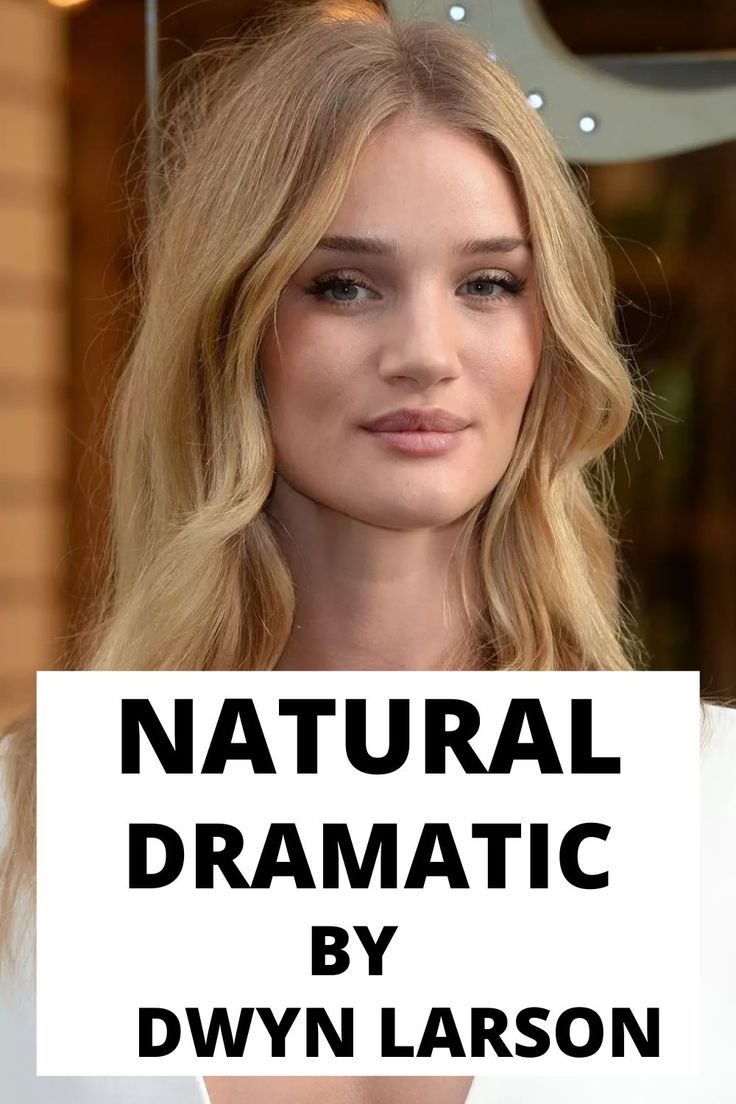 a woman with long blonde hair and the words natural dramatic by dwyn larson