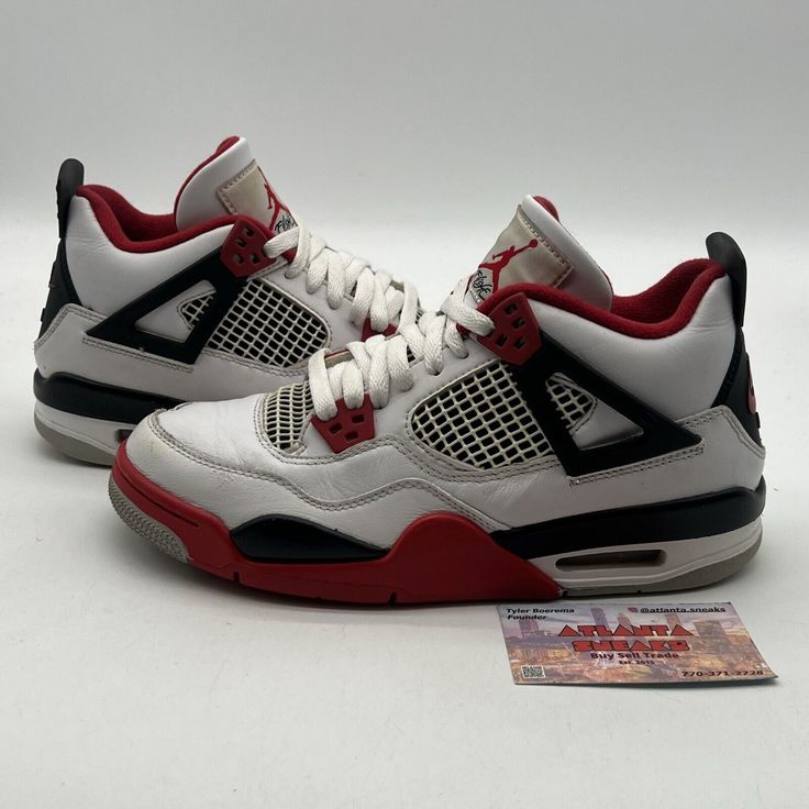 Elevate your sneaker game with these stylish Air Jordan 4 Retro Fire Red sneakers. Crafted with high-quality materials, these sneakers feature a low top shoe shaft style and a comfortable fit, making them perfect for any athletic activity. The sleek white color and iconic Jordan 4 Retro Fire Red silhouette will make you stand out from the crowd. These sneakers are designed for men and come in a US shoe size 6.5. They were released in 2020 and feature the style code DC7770160. The Air Jordan 4 model is part of the popular Air Jordan product line, and these sneakers are perfect for any athletic occasion. Get your hands on these stylish sneakers today! No box Jordan 4 Retro Fire Red, Red Silhouette, Jordan 4 Red, Pretty Sneakers, Dream Things, Red Jordans, Jordan 4s, Jordan 4 Retro, Air Jordan 4