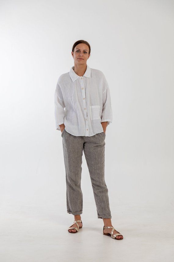 White Linen shirt Linen shirt women 3/4 sleeves shirt | Etsy Relaxed Fit Blouse With Button Cuffs And 3/4 Sleeves, Summer Blouse With Pockets And 3/4 Sleeves, Relaxed Fit Blouse With Button Cuffs For Casual Gatherings, Bohemian Long Sleeve Linen Shirt, Bohemian Half Sleeve Relaxed Fit Blouse, Casual Blouse With Pockets And 3/4 Sleeves, Summer Half-sleeve Blouse With Roll-up Sleeves, Casual 3/4 Sleeve Beach Blouse, Oversized Tops With Pockets And 3/4 Sleeves