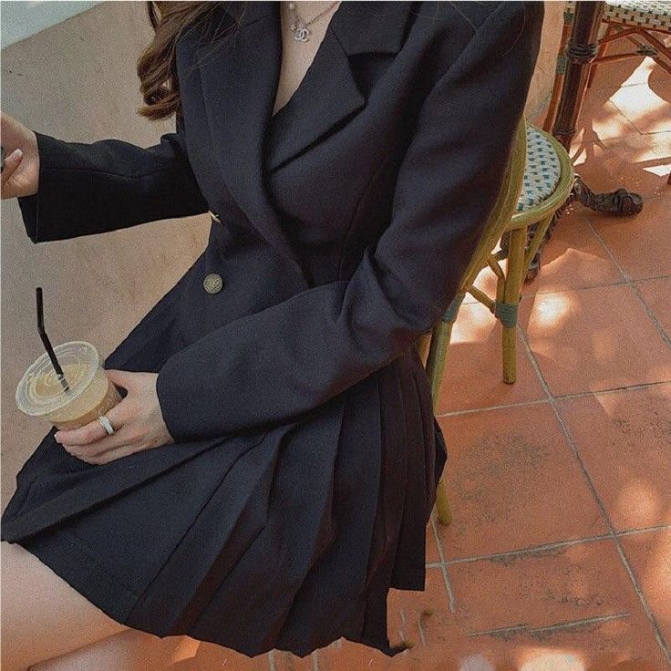 The Dark Academia Blazer Mini Dress is a stylish and unique piece inspired by Wednesday Addams' fashion from the popular Netflix series. It features a blazer-style top and mini skirt for a chic and flattering silhouette, perfect for any occasion. Available in various sizes, this dress is a must-have for the fashion-forward woman. Shop now and elevate your style with this Dark Academia-inspired mini dress. Season: Spring/Autumn Material: Polyester Silhouette: A-line Sleeve Length: Full Decoration Tailored Mini Dress For Spring, Tailored Spring Mini Dress, Fitted Single Breasted Mini Length Blazer, Fitted Single Breasted Mini Blazer, Semi-formal Single Breasted Mini Outerwear, Single Breasted Mini Length Outerwear For Semi-formal Occasions, Single Breasted Semi-formal Mini Outerwear, Chic Spring Skirt Suit With Suit Collar, Fitted Office Lady Blazer Dress