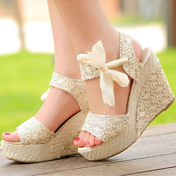 null Princess Sandals, High Heel Wedges Platform, Beige Wedges, Sandals Outfit, Bridal Sandals, Wedges Sandals, Ankle Shoes, Ankle Strap Shoes, High Heel Wedges