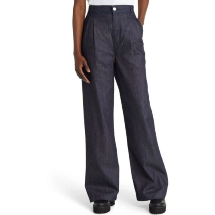 Brand New With Tags Pleat Wide Leg Denim Chinos Color: Rinse Material: 100% Cotton Measurements (Approx, Taken While Item Is Lying Flat)- Waist: 15.5" Rise: 13", Inseam: 26.5" Relaxed Fit Denim Blue Flare Jeans For Work, Relaxed Fit Medium Wash Wide Leg Pants For Work, Modern Denim Blue Full-length Bottoms, Modern High Rise Denim Bottoms, Modern High-rise Denim Bottoms, Modern Full Length Denim Blue Bottoms, Dark Wash Wide Leg Bottoms With Welt Pockets, Denim Blue Wide Leg Jeans With Welt Pockets, Wide Leg Dark Wash Bottoms With Welt Pockets