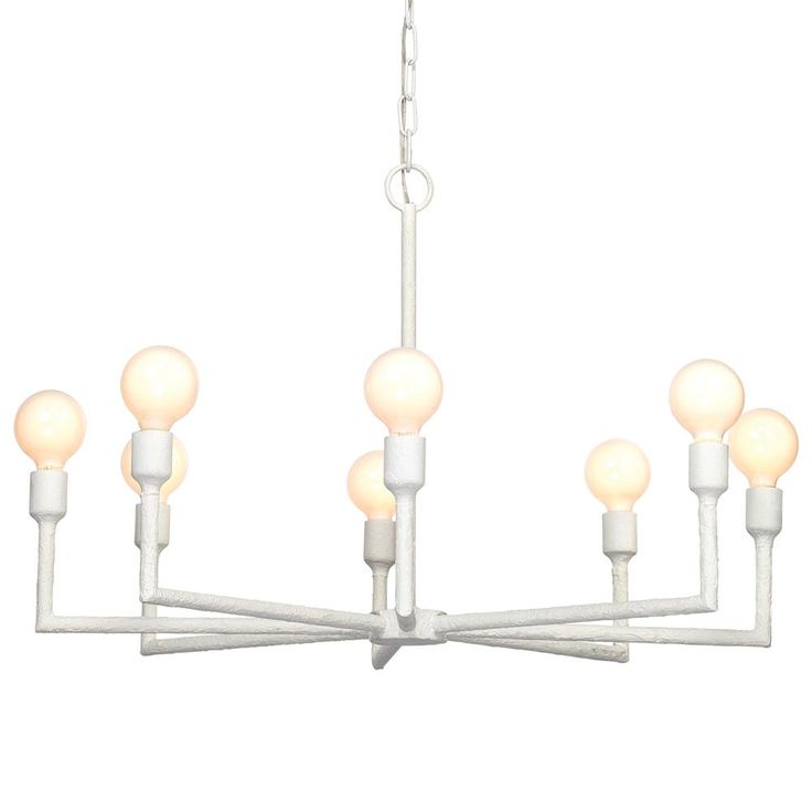 a white chandelier with five lights hanging from it