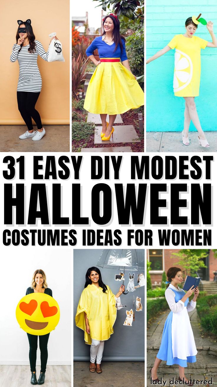 31 Easy DIY Modest Halloween Costume Ideas for Women Work Appropriate Costumes For Women, Easy Ladies Halloween Costumes, Church Appropriate Halloween Costumes, Easy Diy Halloween Costumes For Women For Work, Easy Costumes For Moms, Simple Mom Halloween Costumes, Church Halloween Costumes, Easy Women’s Diy Costume, Diy Simple Halloween Costumes For Women