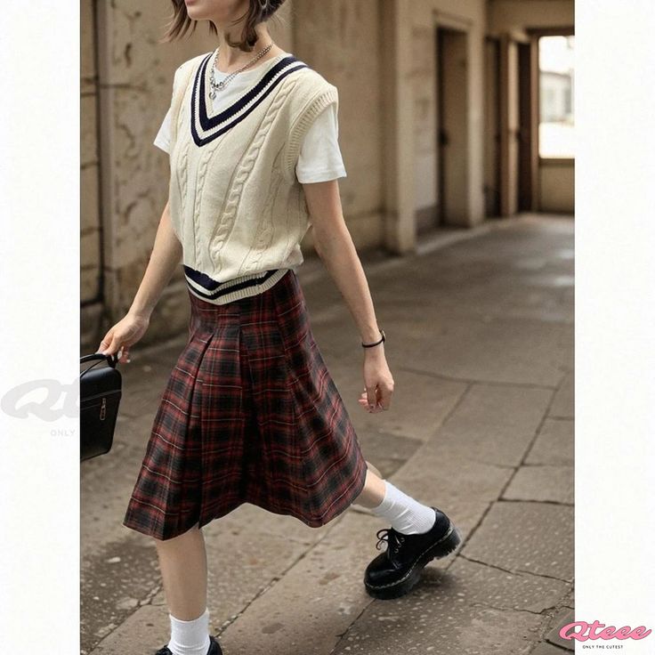 Qteee - Chic Plaid High Waist Pleated Skirt with Contemporary Design Casual Skirt For School In Fall, Casual Fall School Skirt, Casual Fall Skirt For School, Casual Denim Skirt For School, Casual Plaid Mini Skirt, Plaid Midi Skirt, High Waisted Pleated Skirt, Plaid Pleated Skirt, Mesh Shirt