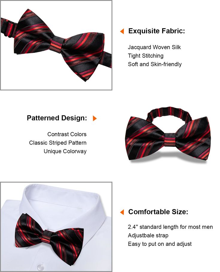 Including: 1 Bowtie+1 Packing Box Material: Feel Soft & Easy care, Quality all guaranteed, which is must-have accessory for any successful men. Bowtie Size: length x width: 4.72" x 2.36” (12cm x 6cm) Occasion: Daily Dress, Cocktail Party, Business, Office, Meeting, Birthday, Wedding, Engagement, Ball Party, Birthday Present, Decent holiday gifts. Summer Black Tie Butterfly Knot Bow Tie, Fitted Bow Tie With Butterfly Knot, Dapper Summer Party Suit And Tie Accessories, Summer Party Suit And Tie Accessories With Satin Bow, Red Bow With Butterfly Knot For Party, Summer Party Bow Tie With Butterfly Knot, Elegant Red Bow With Butterfly Knot, Black Summer Formal Ties, Elegant Black Summer Ties