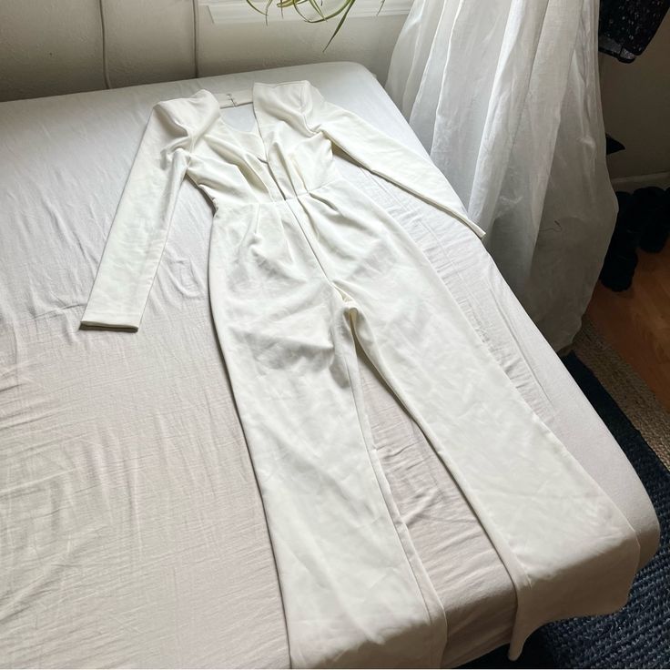 Reposhing This Item I Purchased From @Handpickedla. Loved It, But Ready To Rotate For Something New. Questions? Leave A Comment Below! Fitted White V-neck Jumpsuits And Rompers, White Fitted Long Sleeve Pantsuit, Fitted White Pantsuit For Night Out, White Fitted Pantsuit For Night Out, White Long Sleeve Evening Pantsuit, Elegant White Long Sleeve Jumpsuit, Fitted Long Sleeve Jumpsuits And Rompers For Wedding, Chic Long Sleeve Jumpsuits And Rompers For Wedding, White Long Sleeve Jumpsuits For Night Out