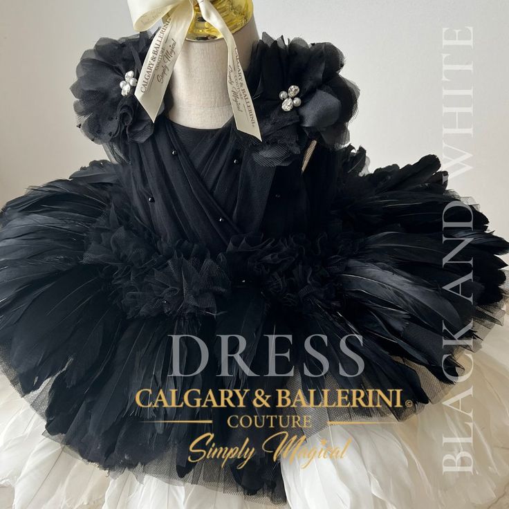 Elevate your special occasion with Calgary and Ballerini’s Black and White Flower Girl Dress, a couture masterpiece designed for luxurious weddings, black-tie events, and exclusive celebrations. Starting at $1,200, these handcrafted gowns combine classic elegance with modern sophistication, making them the perfect choice for flower girls in upscale and black-tie weddings. Designed with premium fabrics, intricate details, and unparalleled craftsmanship, this dress ensures your wedding party stand Formal Tulle Dress With Feather Trim, Elegant Black Ostrich Feather Dress, Party Dresses With Feathers And Tulle Material, Party Dresses With Feathers And Tulle, Tulle Party Dress With Feathers, Evening Tulle Dress With Feathers, Elegant Tulle Dress With Feathers, Elegant Black Ruffled Tutu Dress, Elegant Party Dress With Ostrich Feathers