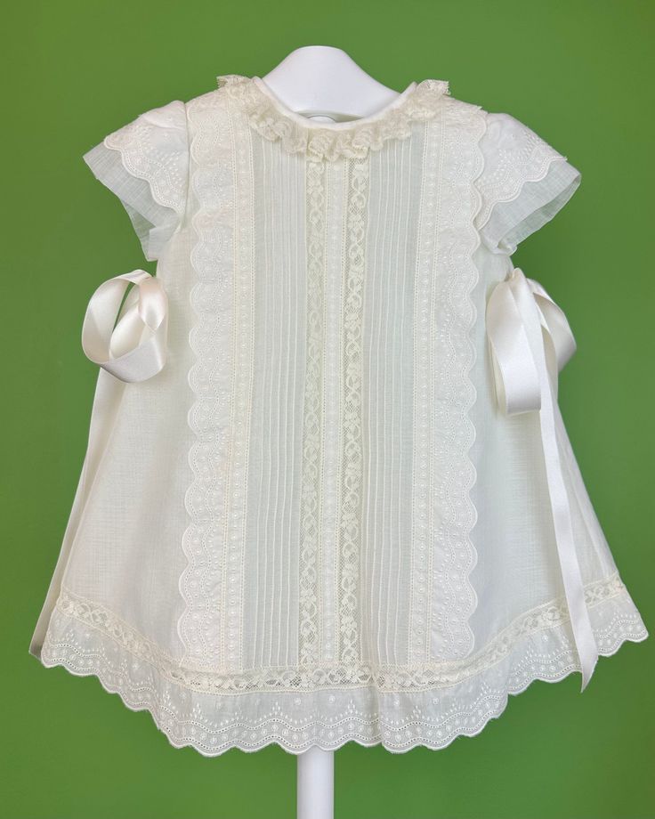 Made in Spain Inside: 65% polyester 35% cotton Dry Clean Final sale, no exchanges nor returns are accepted Spanish Fashion, First Communion Dresses, Baptism Dress, Communion Dresses, Frocks For Girls, Christening Gowns, Newborn Outfits, First Communion, Christening