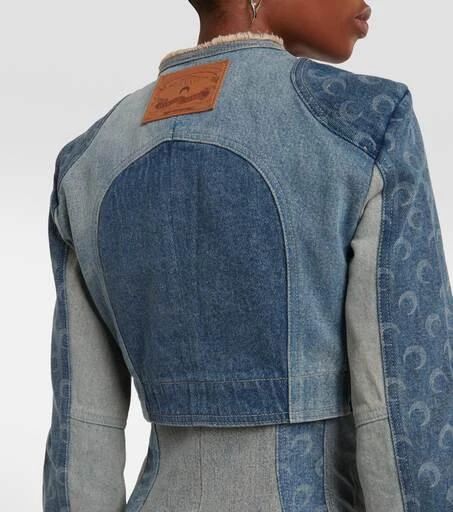 Marine Serre Regenerated Cropped Denim Jacket Women's Coats  | BeyondStyle Upcycle Denim, Designer Denim Jacket, Denim Art, Denim Jacket Outfit, Printed Denim Jacket, Denim Projects, Denim Ideas, Denim Chic, Denim Diy